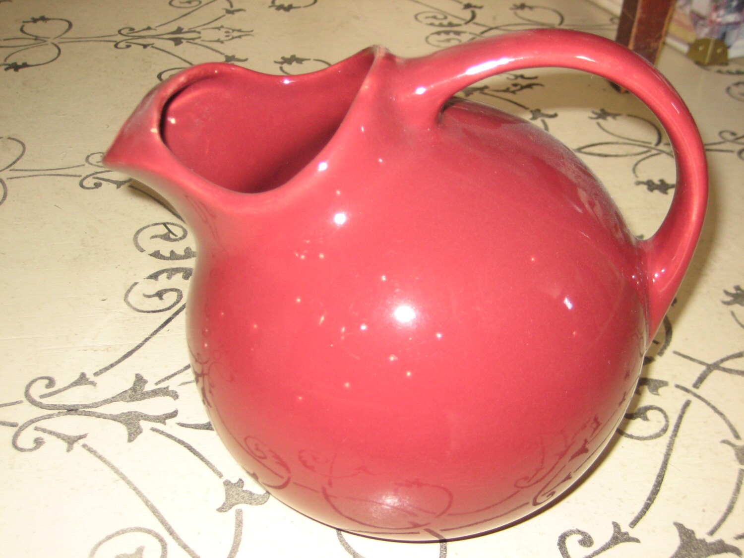 Vintage Stoneware Pitcher Burgandy Color by “York” Pottery Haute Juice