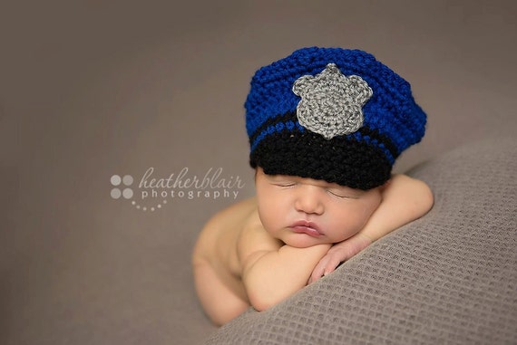 Baby boy hat baby girl hat police hat photo prop crochet