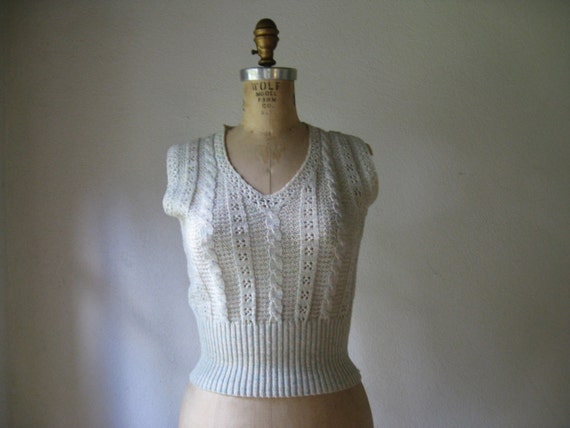 vintage 1970s sweater / designer arnald scaasi cable knit pastel colors ...