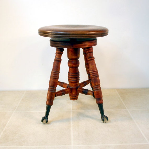 Antique Piano Stool with Glass Ball and Claw Feet
