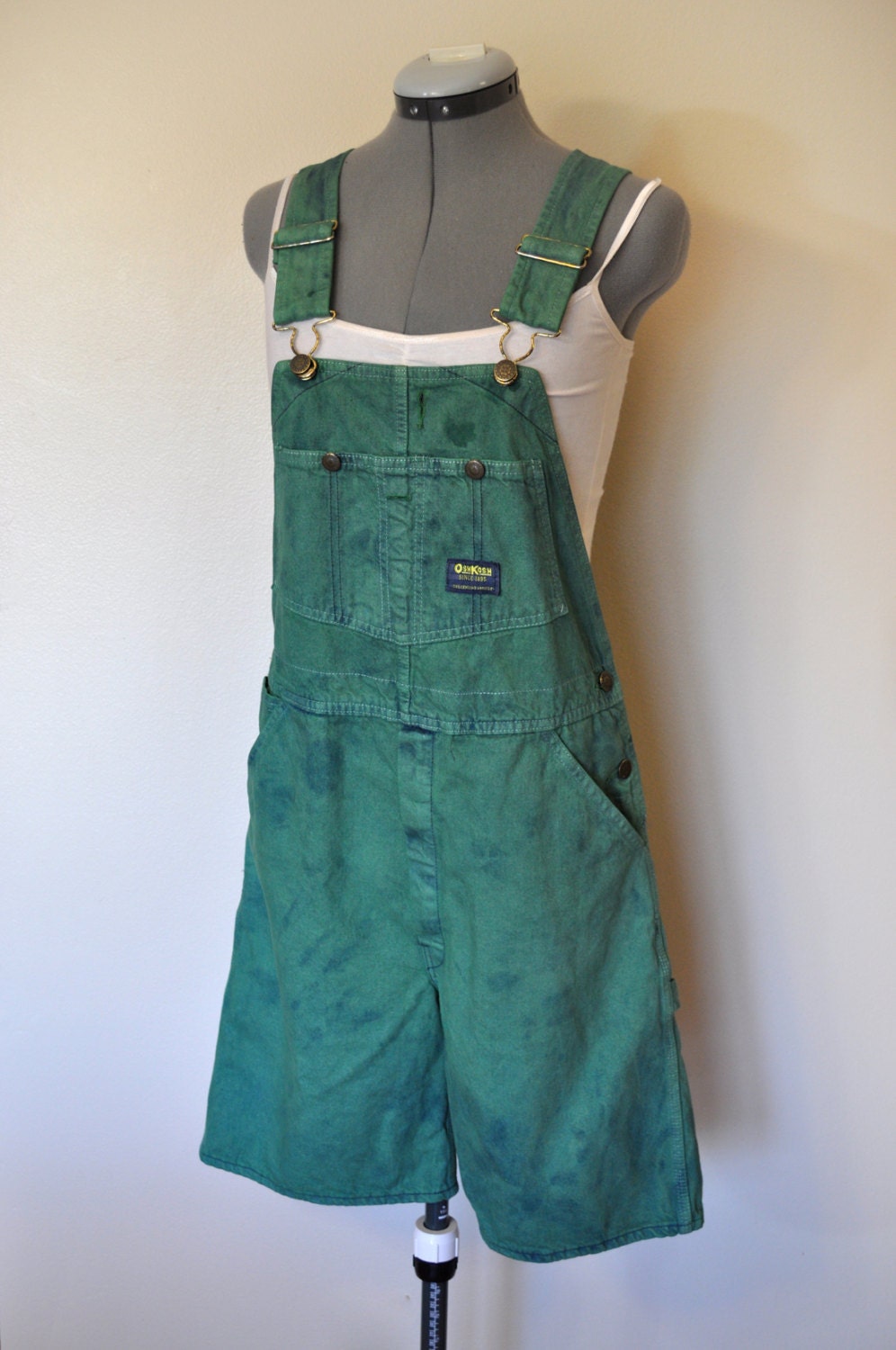 Green Bib OVERALLS Hand Dyed Kelly Green OshKosh Denim