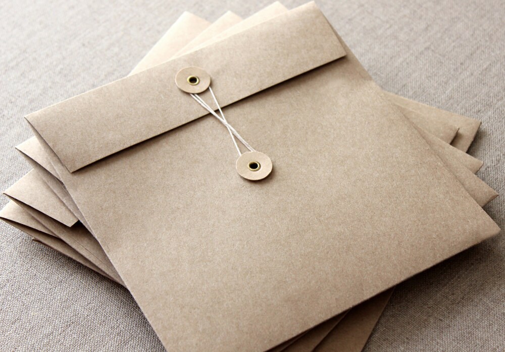 5 String and Button Envelopes 160mm square by BellaStationery