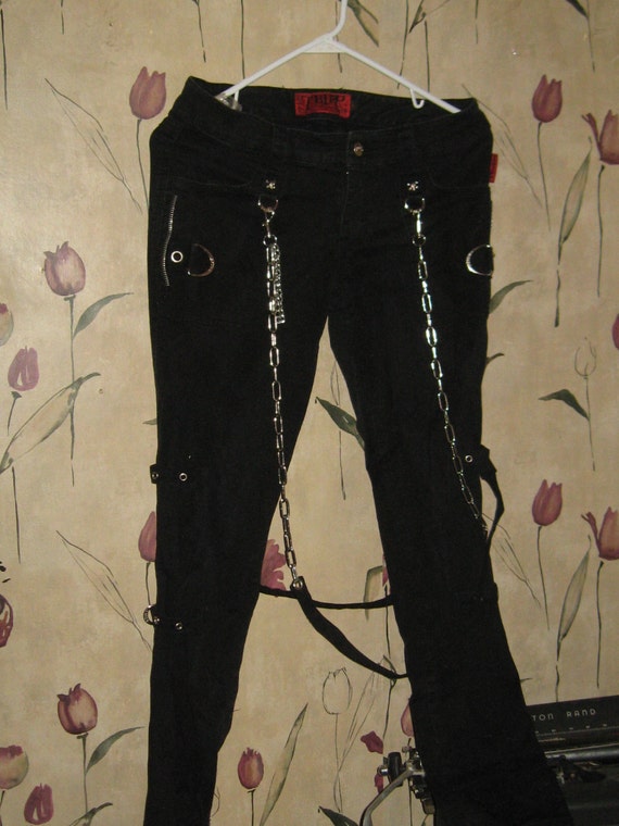 vtg bondage skull chains Gothic Pants all black skinny pants