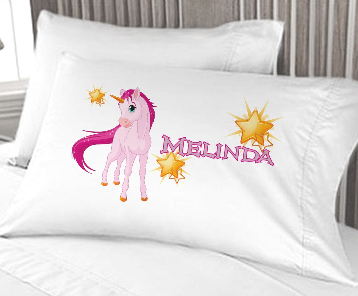 Pink Unicorn Girl's Pillowcase stars and unicors decor
