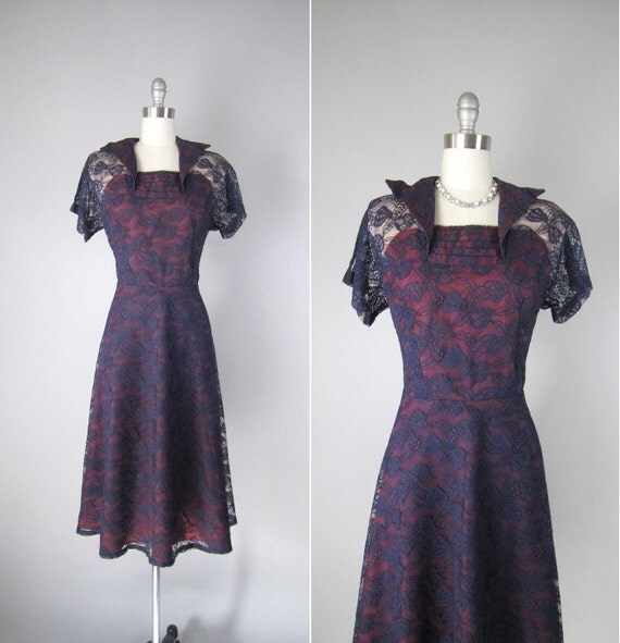 Items similar to Vintage 1950s Lace Dress // 1940s Chantilly Lace Party ...