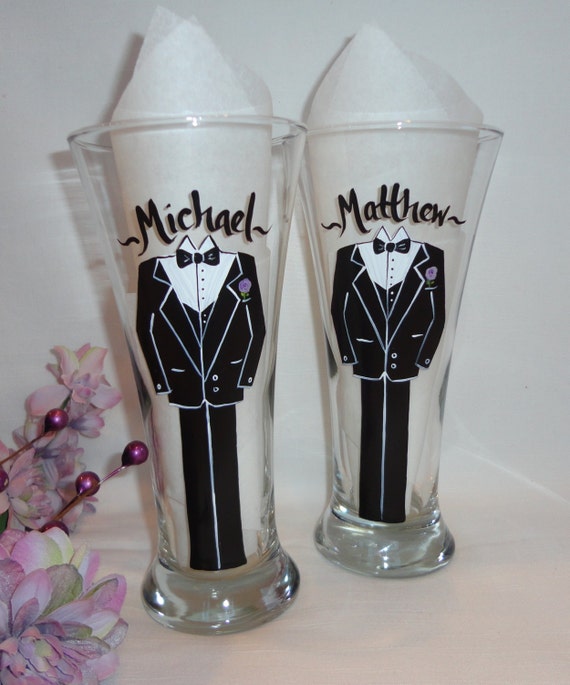 Items similar to Hand Painted Personalized Groomsman Beer Pilsner ...