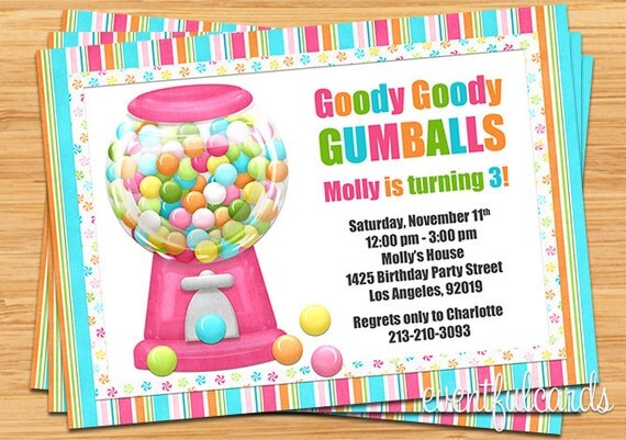 Gumball Candy Birthday Party Invitation - Digital - Printable Il_570xn