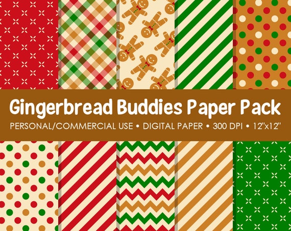 Gingerbread Buddies Digital Printable Paper Pack - For Commercial or Personal Use Il_570xn