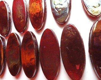 Ruby Red Oblong Oval Iridescent Semi-Transparent Glass Mosaic Tiles// Petal Shape Mosaic Tiles// Mosaics// Mosaic Supplies