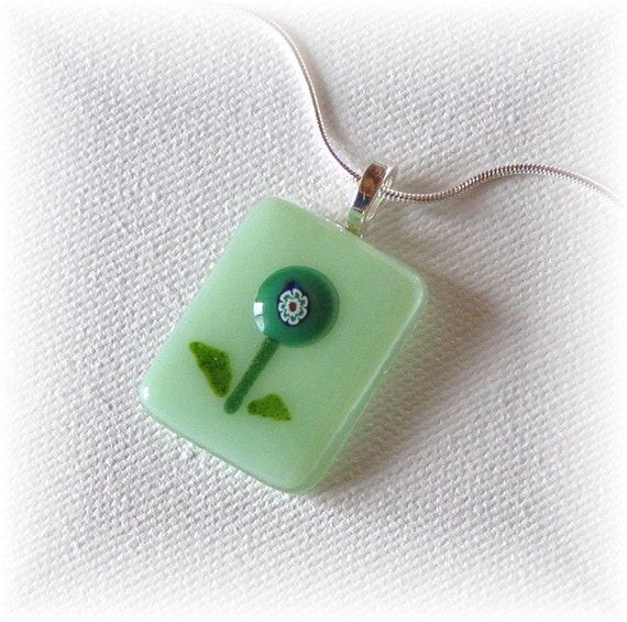 Items similar to Fused Glass Flower Pendant Necklace Sea Green with