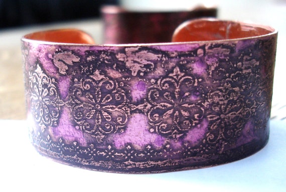 Etched Copper Cuff: with Art Deco Design and Alcohol Inks