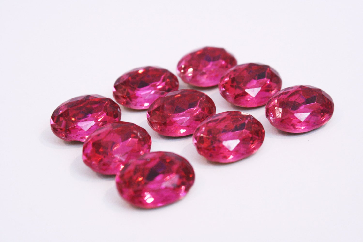 4 Vintage Glass Gems Oval Pink Magenta Faceted Gemstones