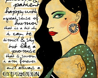 Capricorn art print CUSTOMIZABLE december Birthday air sign Astrology original illustration ART Print Hand SIGNED size 8 x 10