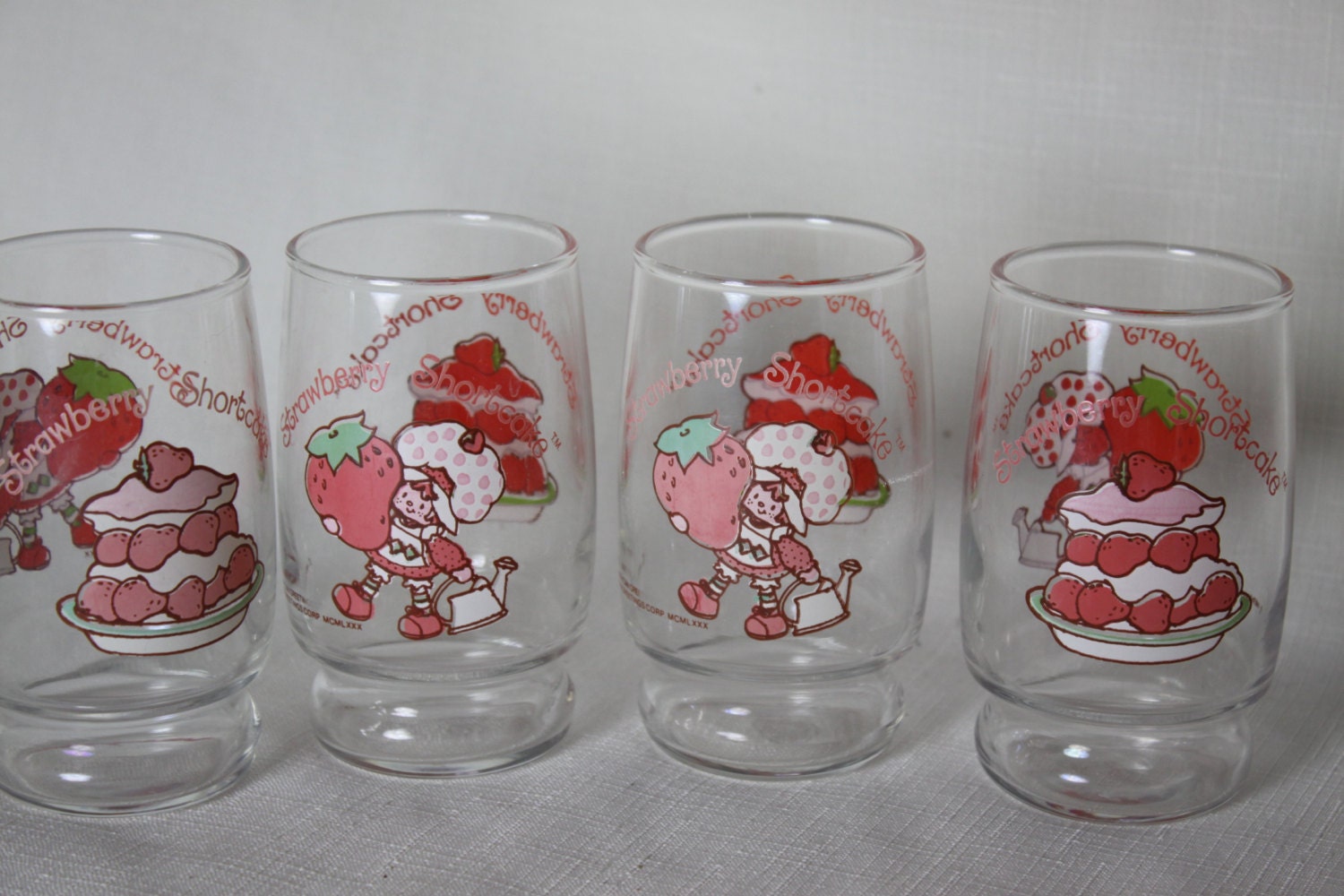 Vintage Strawberry Shortcake Juice Glasses 4 from 1980
