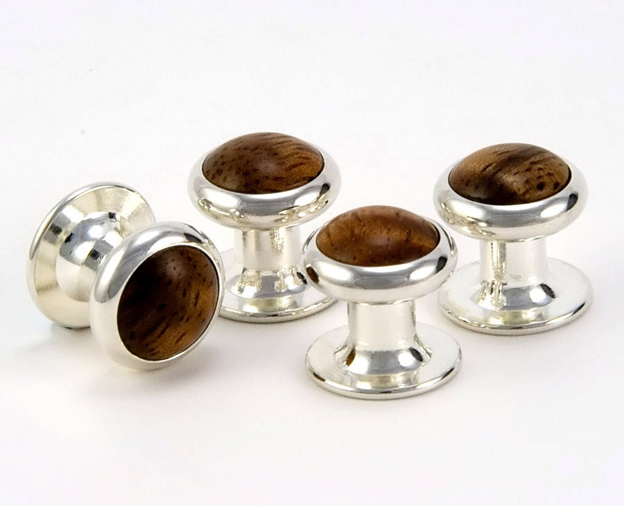 Hawaiian Koa Silver Tuxedo Studs Stud Set Grooms by bcrdesigns