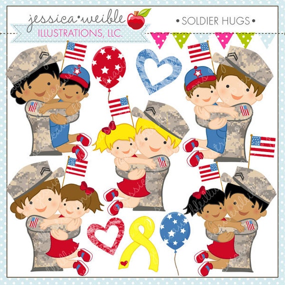 Soldier Hugs Cute Digital Clipart for Commercial or Personal Use, Army ...