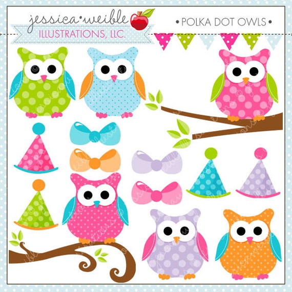 Polka Dot Owls Cute Digital Clipart for Commercial or Personal Use, Owl Clipart, Owl Graphics Il_570xn