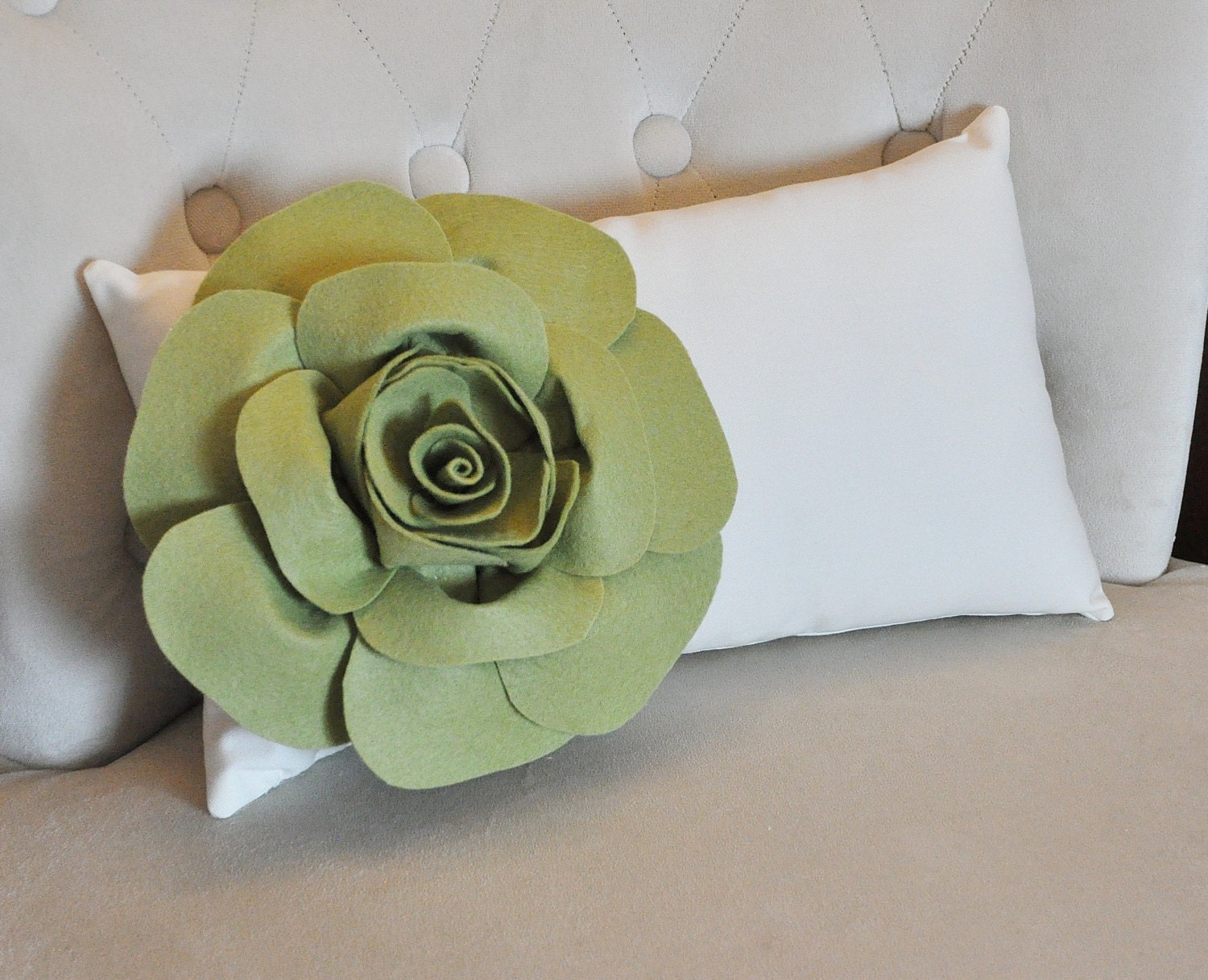 Natural Lumbar Pillow Sage Green Rose on Cream Lumbar Pillow 9