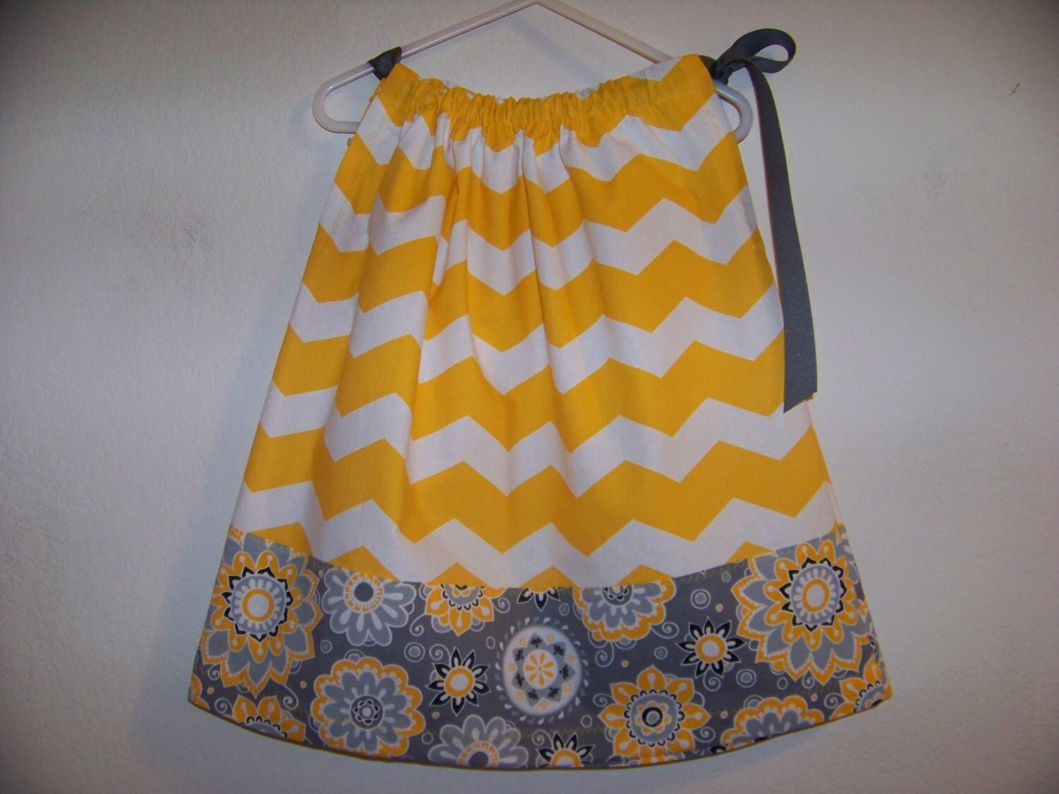 Gray and Yellow pillowcase dress available in by FunkyBabyDesigns