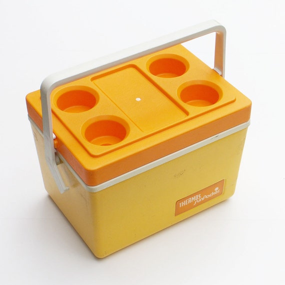 Retro Cooler Yellow Thermos Sunpacker with Orange Lid 1970s