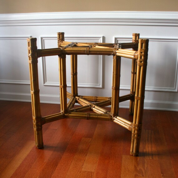 Vintage Bamboo Dining Table Base Bohemian Home Rattan Cane