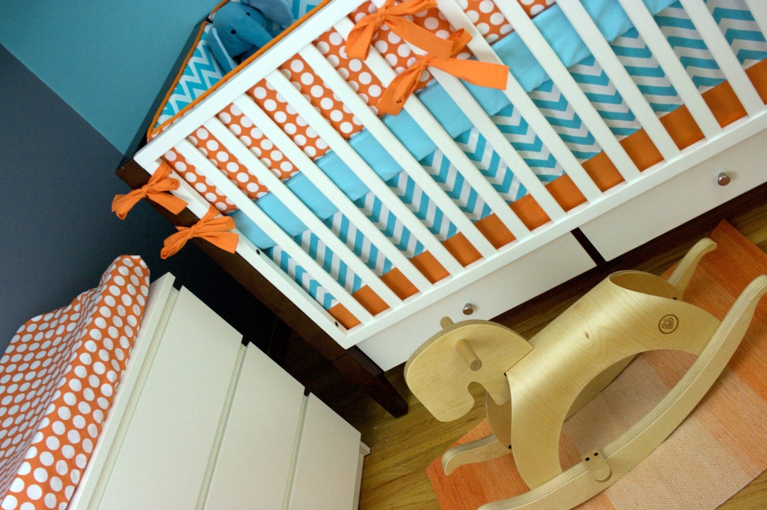 Baby Bedding Crib Aqua And Orange Set Zoom