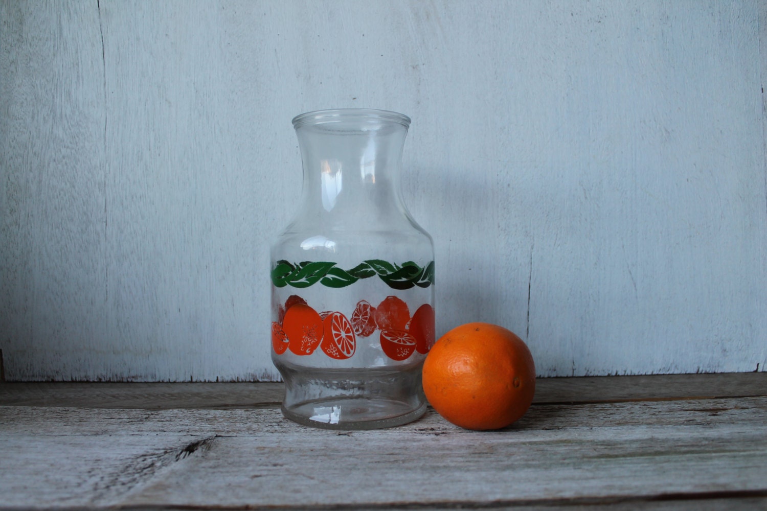 Vintage Glass Carafe, Orange Juice Carafe, Vintage Kitchen Haute Juice