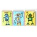 Kids Wall Art, Happy Robot Trio, Three 5x7 Acrylic Canvas, Childrens Wall Art for Boys Rooms, Nursery Decor