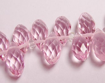 Faceted teardrop crystal briolette beads - 24 pcs - 12mm by 6mm - top sideways drill - pink