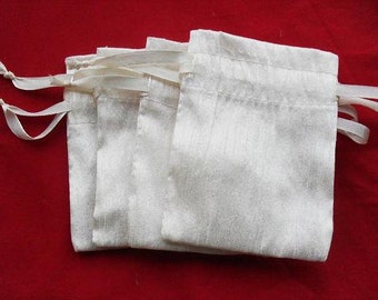 300 Ivory Dupioni Silk drawstring Pouch 3" X 5" for stamping jewelry bath salts herbs handmade soap