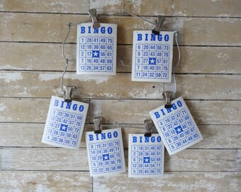 Vintage Bingo Cards Blue Cream Set of 5