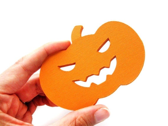 ON SALE 24 Halloween Pumpkin Die Cuts, Jack-o-Lantern Pumpkin Halloween in Orange Textured Cardstock Die Cut A21 Il_570xn