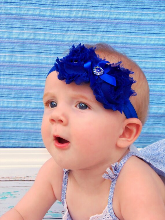 Items similar to Royal Blue Baby Headband. Blue Shabby Chic Flower ...