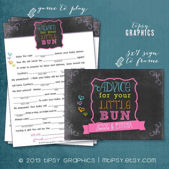 Chalkboard Bun in the Oven Baby Predictions Printable Cards. By Tipsy Graphics. Madlib. AdLib. Baby Wishes. Baby Statistics. Il_570xn