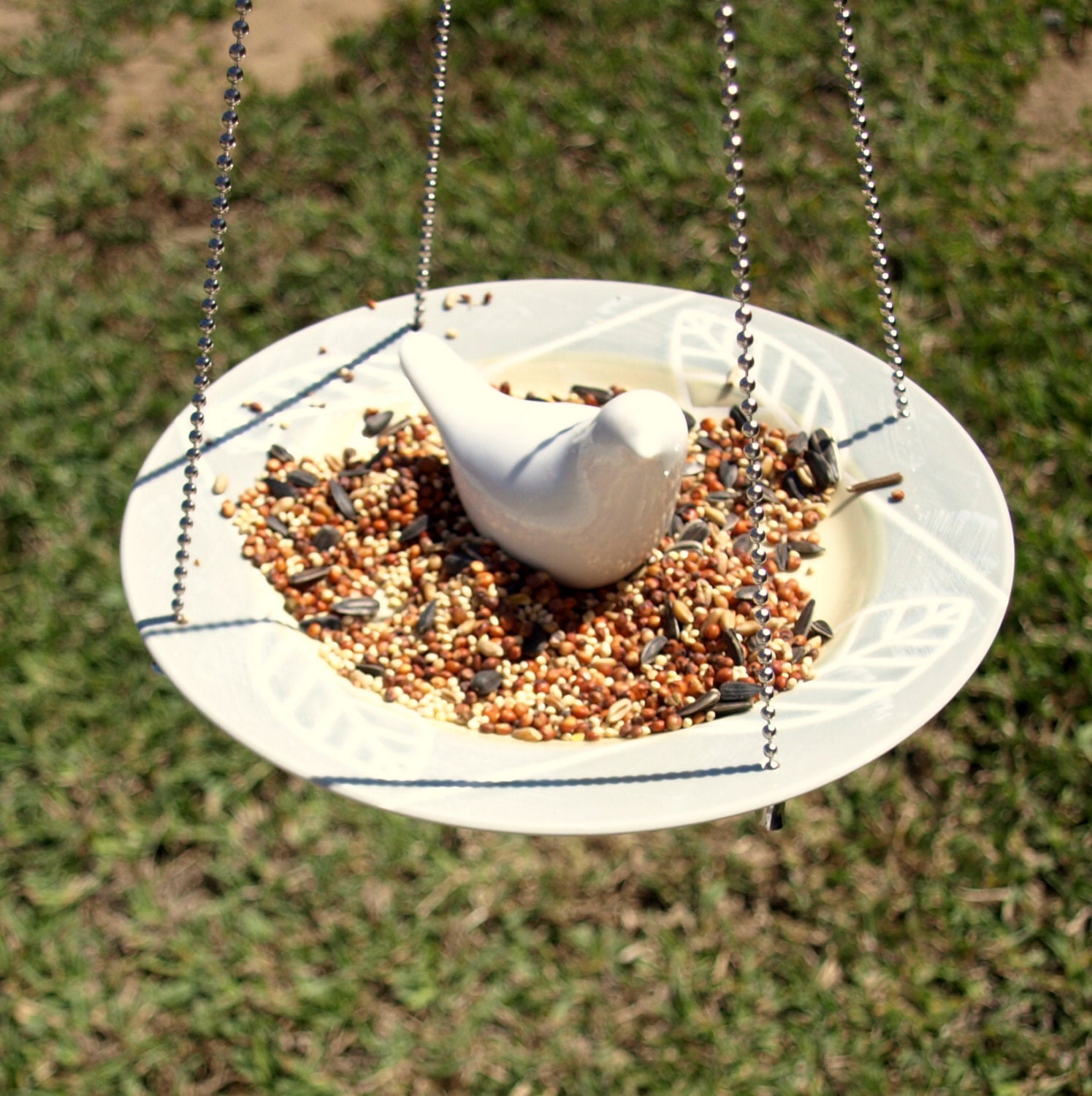 Glass Bird Feeder vintage repurposed hanging