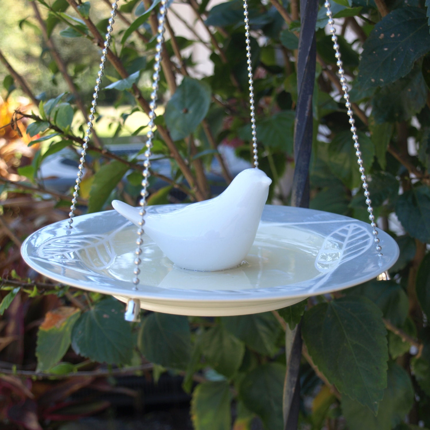 Glass Bird Feeder vintage repurposed hanging