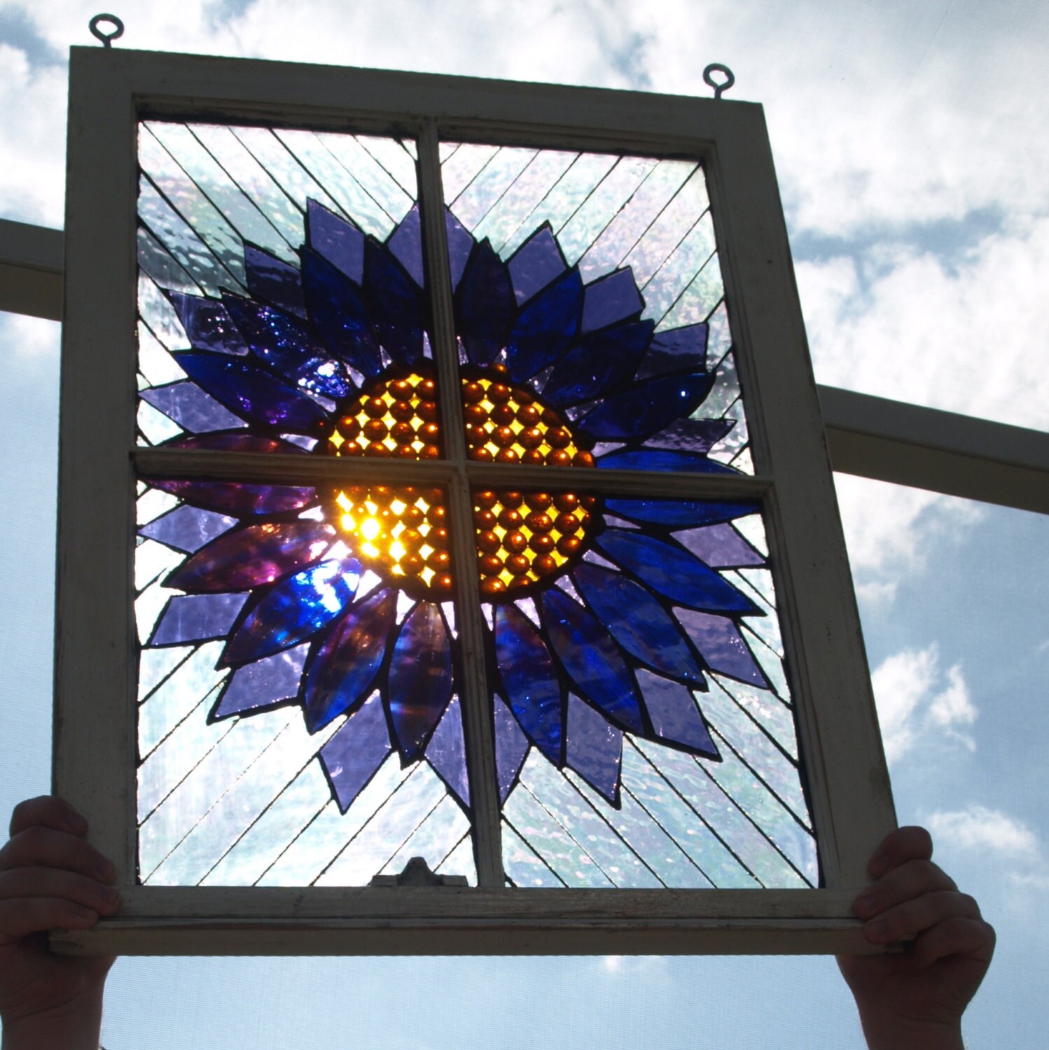 Stained Glass Mosaic Wooden Window Repurpose Purple