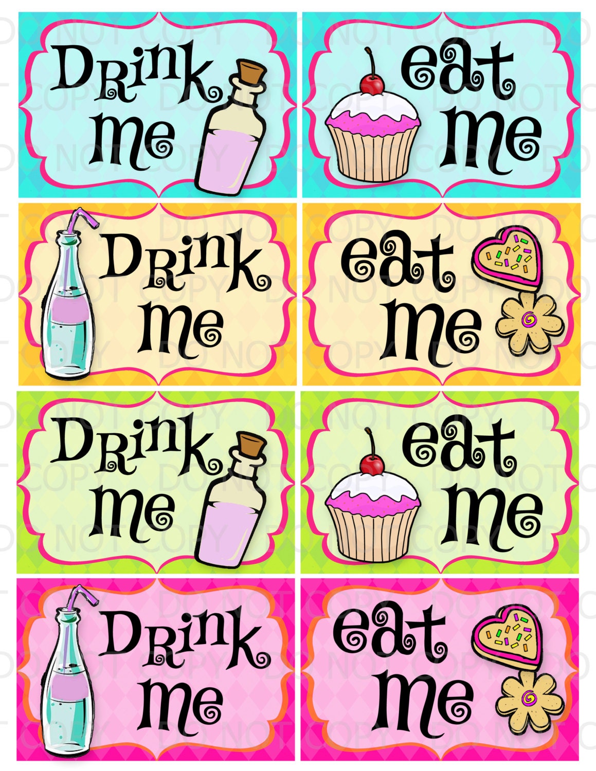 Printable DIY Drink Me and Eat Me Party labels