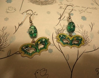 green mardi gras earrings