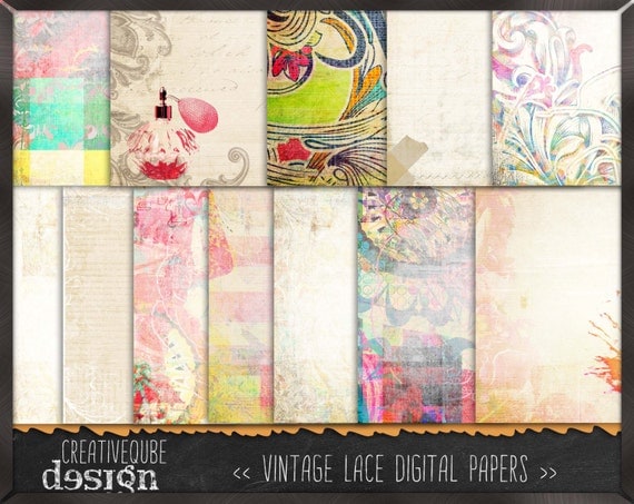 Shabby Chic Digital paper, Digital Scrapbook paper pack, Instant download, 12 Digital Papers, Vintage shabby chic