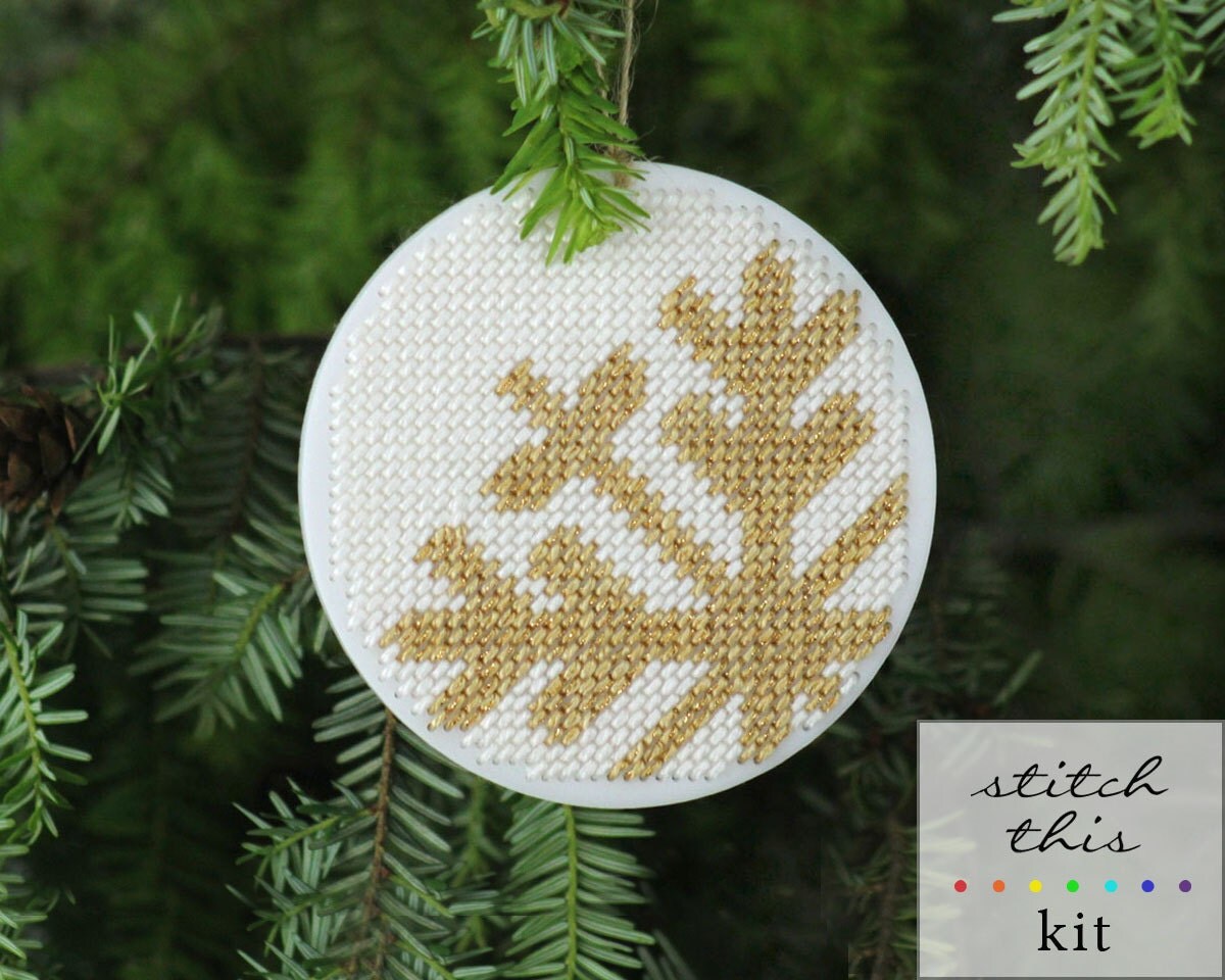 SALE christmas ornament needlepoint kit diy mod
