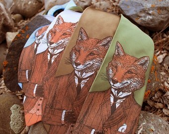 SILK Fox Tie - Dapper Fox Necktie - Men's Fox Tie