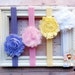 Headband set. Pastel Shabby Flower Rosette... adjustable Headband, baby girl headband, newborn headband, flower headband