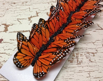 Feather Butterflies -12 Monarch Butterfly Embellishments in Orange and Black - Artificial Butterflies