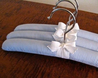 Baby Boy Hangers, Boy Stripe Hangers, Organic Ribbon, Baby Boy Shower Gift, Boy Clothing Hangers, Boy Blue Stripe Hanger Set of 3, Boy Stuff