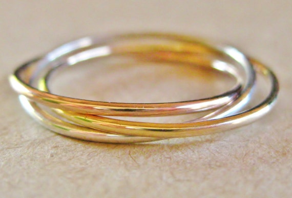 Tri Color Wedding Band Handcrafted from Rounded Wire in Yellow, White ...
