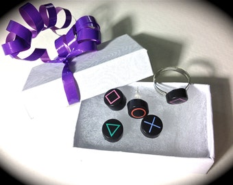 Playstation Button Controller Earrings and ring combo