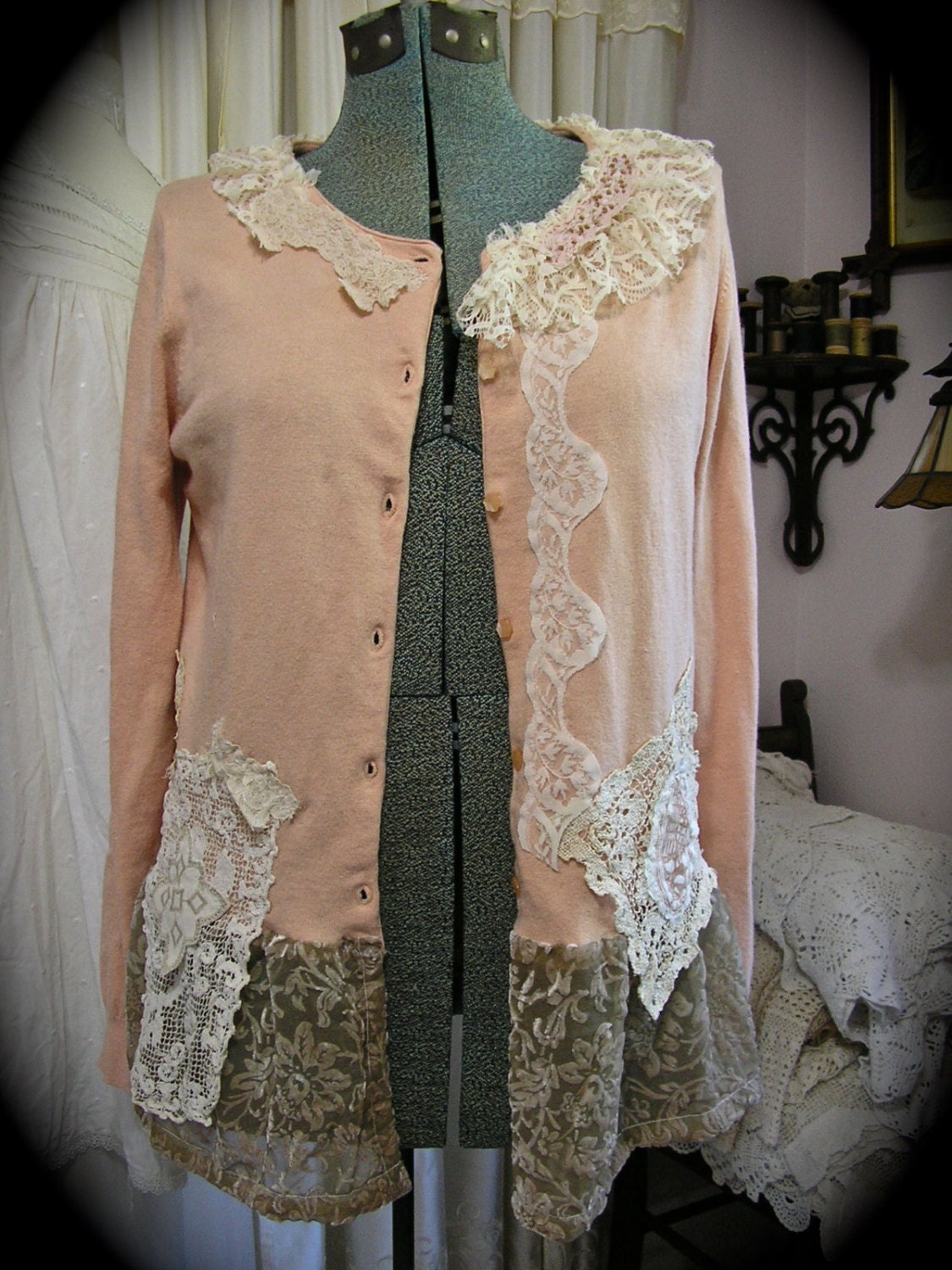 Shabby Vintage Sweater altered upcycled clothing romantic