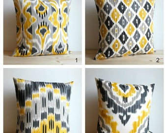 Yellow and Grey, Ikat Pillow Cover, Ikat Pillows, Cushion Cover, Pillow Covers, Pillow Sham, Pillowcase - Ikat Sunshine Collection