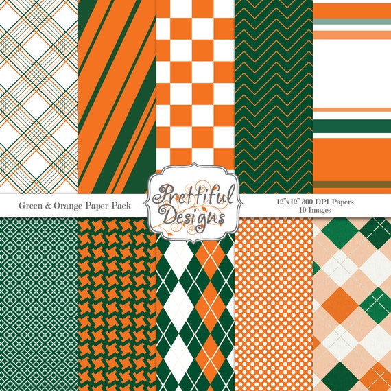 Sports Team Colors Digital Paper pack Green and Orange Il_570xn